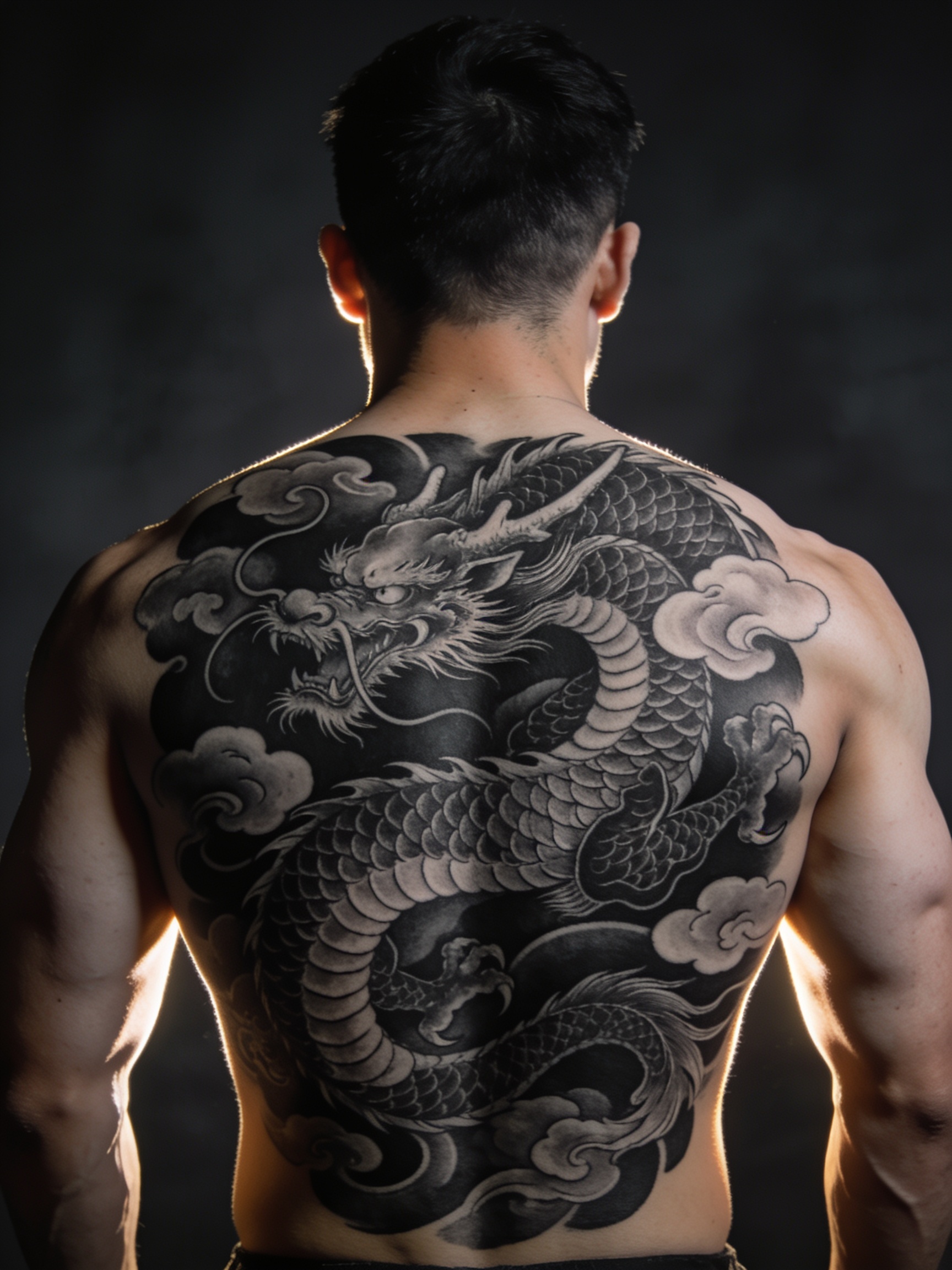 Blackwork dragon back piece